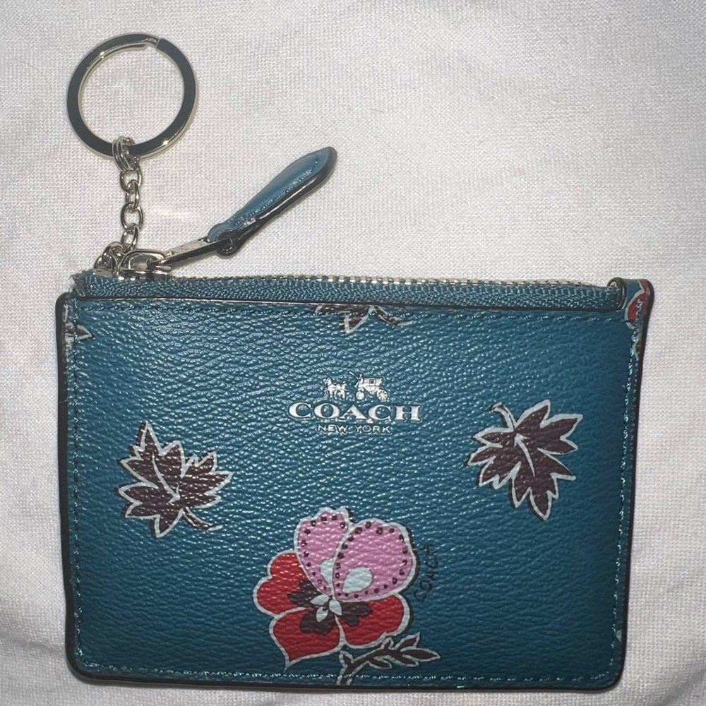 Coach Floral Coin Wallet Mini Skinny ID Case Blue Brand New Without Tags